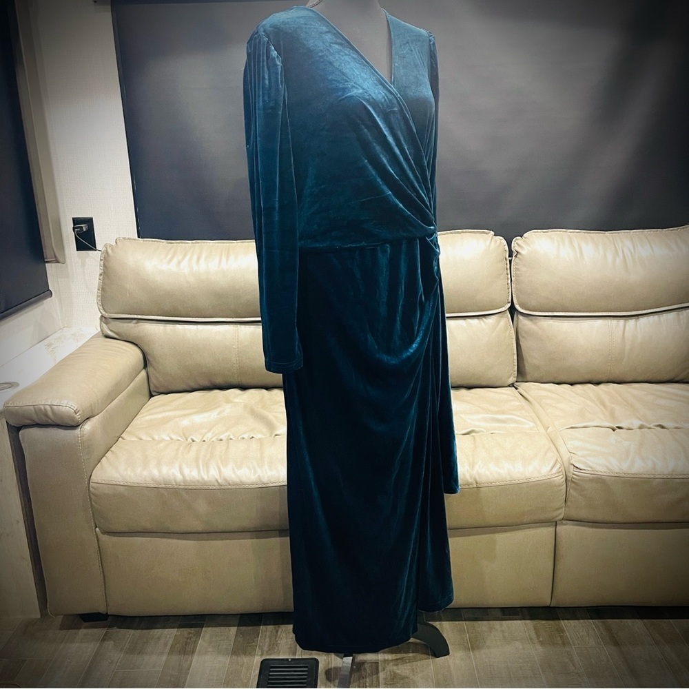 Obeeii Stretch Velvet Long Sleeve Teal Blue Maxi Dress Size XL - Picture 6 of 6